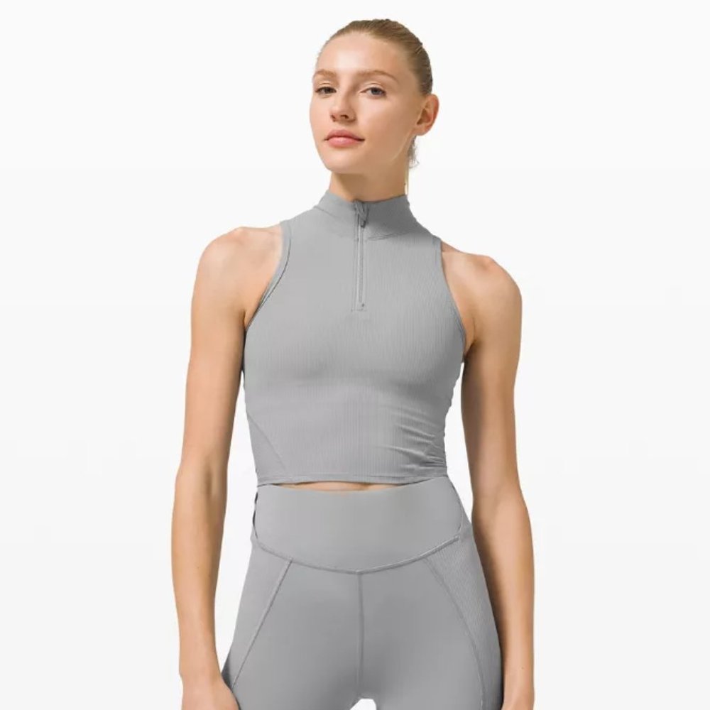 Rib Zip-Front Cropped Run Tank Top